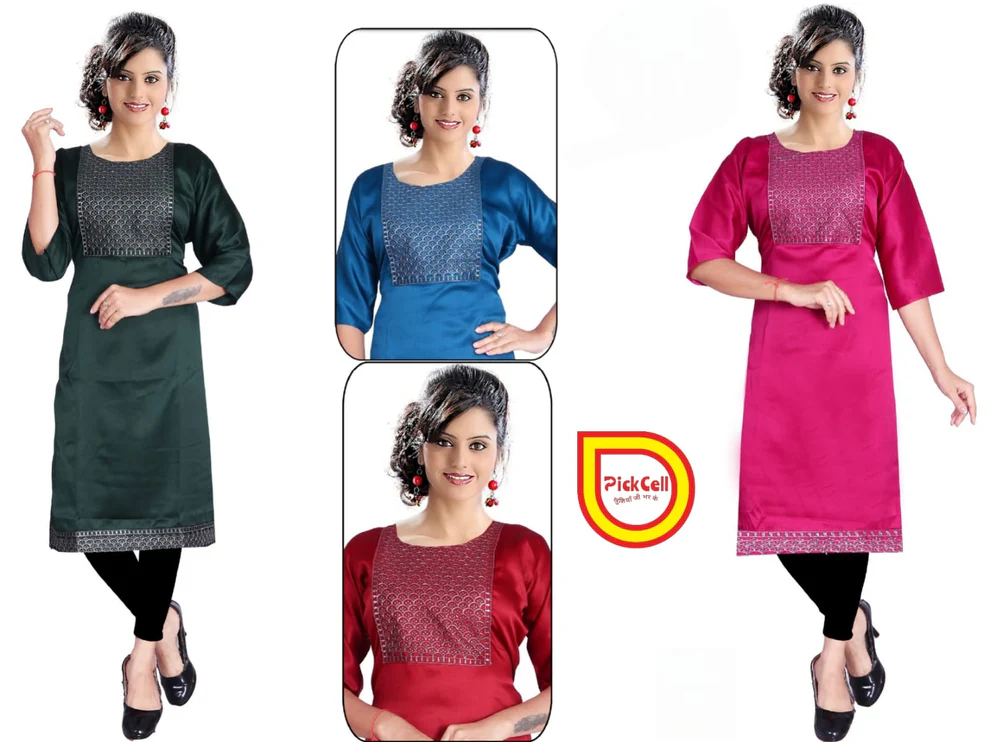PickCell Kia Satin Kurti with Neck Work Elegant Party & Daily Wear for Women view 2