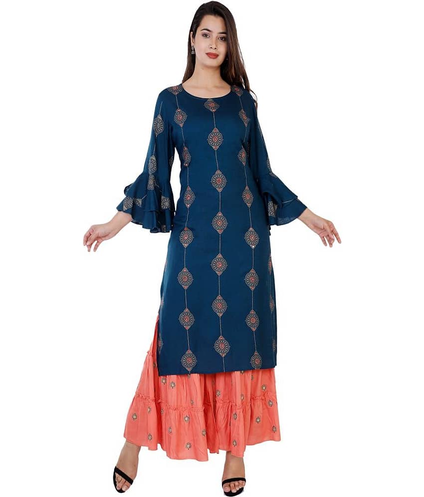 Kbz Rayon Kurti With Sharara And Gharara - Stitched Suit