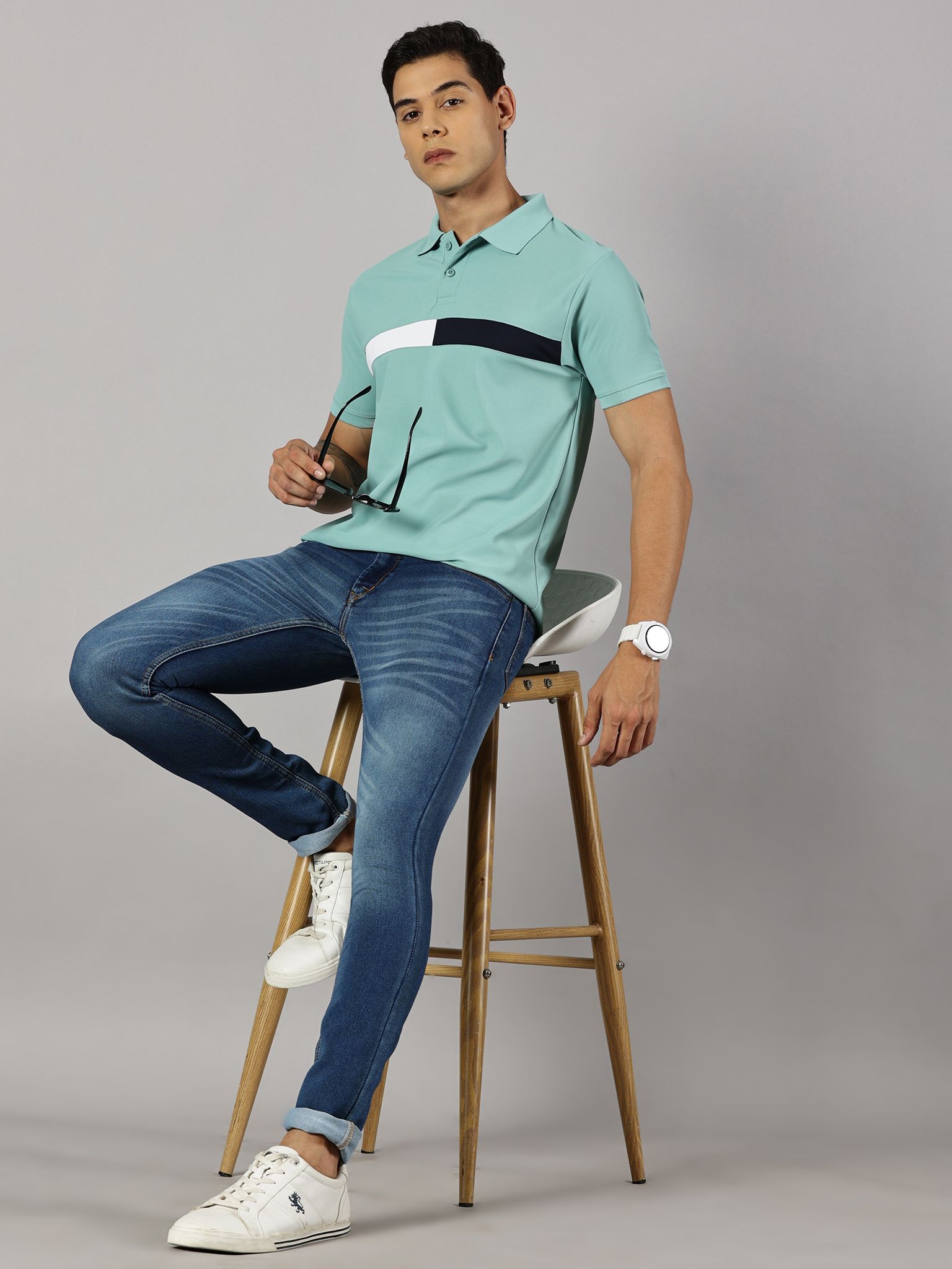 Dry-fit Green Striped Polo view 2
