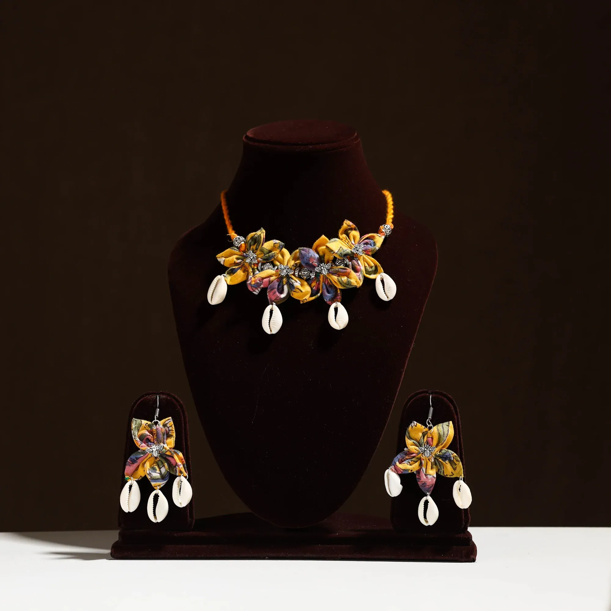 Yellow -Fabart Phool Kali Shell Choker Necklace Set 09
