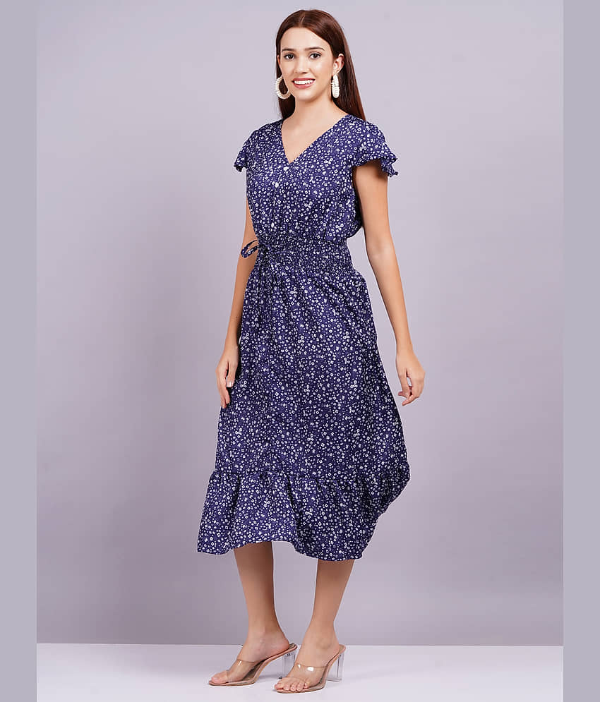 HIGHLIGHT FASHION EXPORT Women Crepe Printed Fit & Flare Dress ( Blue ) view 2