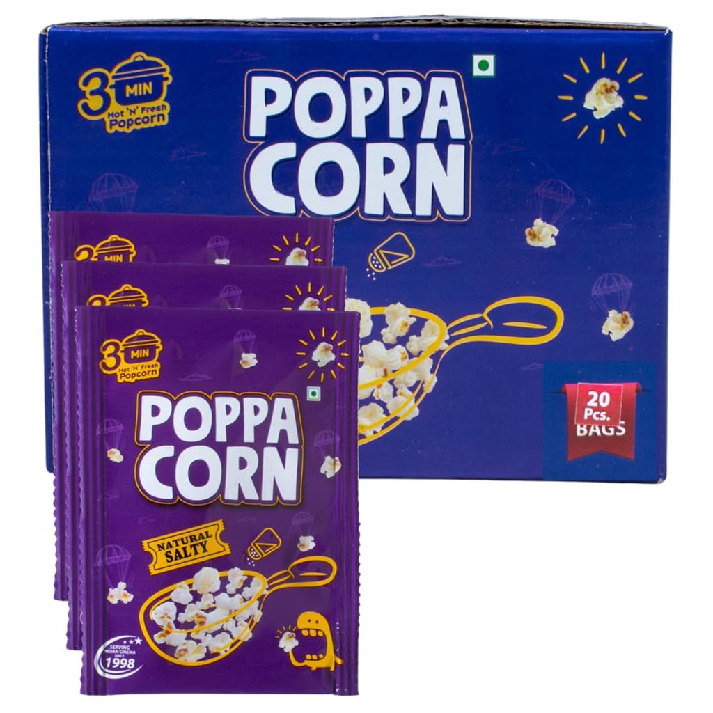 Poppacorn Instant Popcorn 700gms | Imported Raw Maize | Popcorn Kernels 35gx20 pouches | Ready to Cook | High Expansion | Homemade Healthy Snack | Natural Salty Popcorn | Pack of 20 (700g, Natural Salty)