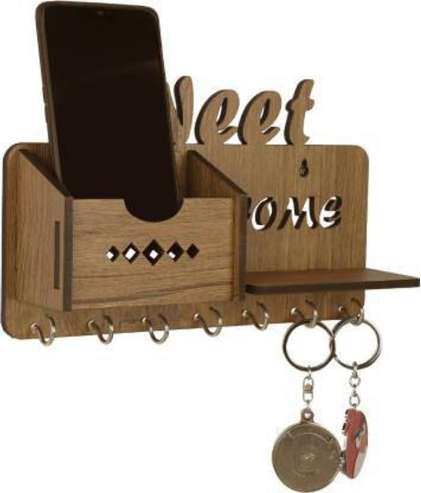 Arpita Crafts Beige Wood Key Holder - Pack of 1 view 2