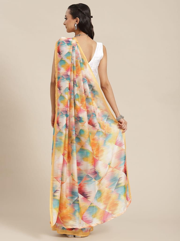 Women's Digital Printed Colorblock Saree With Unstitched Blouse Piece view 2