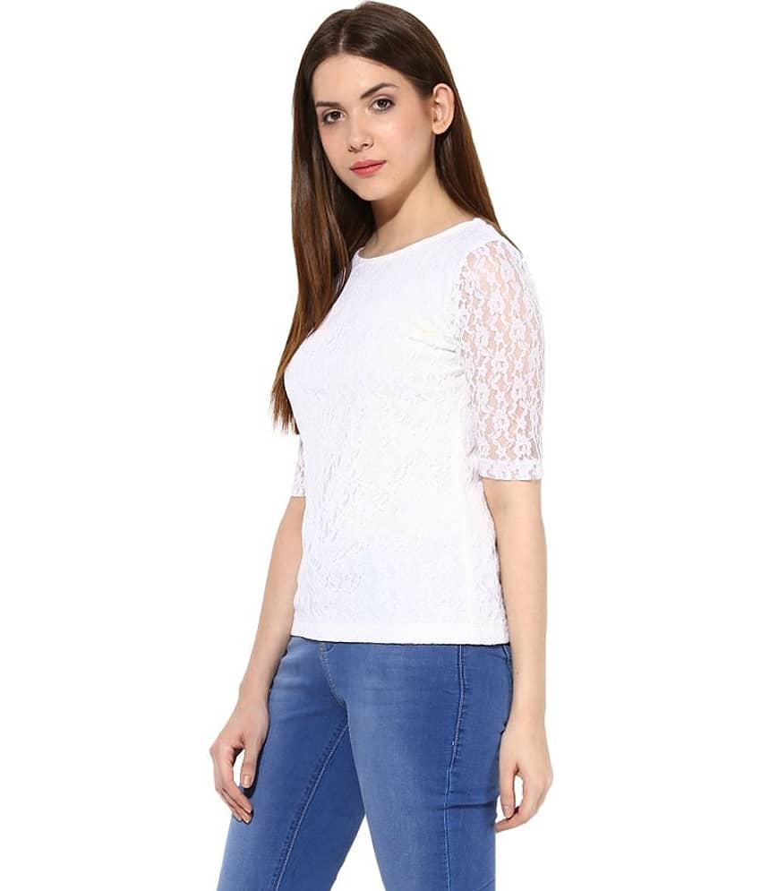 Miss Chase Women's Polyester Regular Top ( White ) view 2