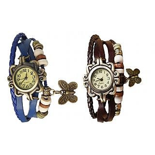 Butterfly Set of Two Blue Brown Vintage Women Watches by Eglob