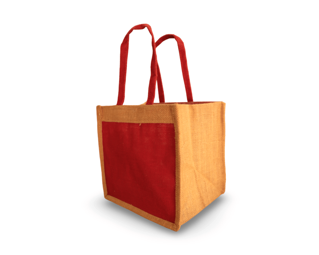 Red Jute Tote Bag with Brown Handles view 2