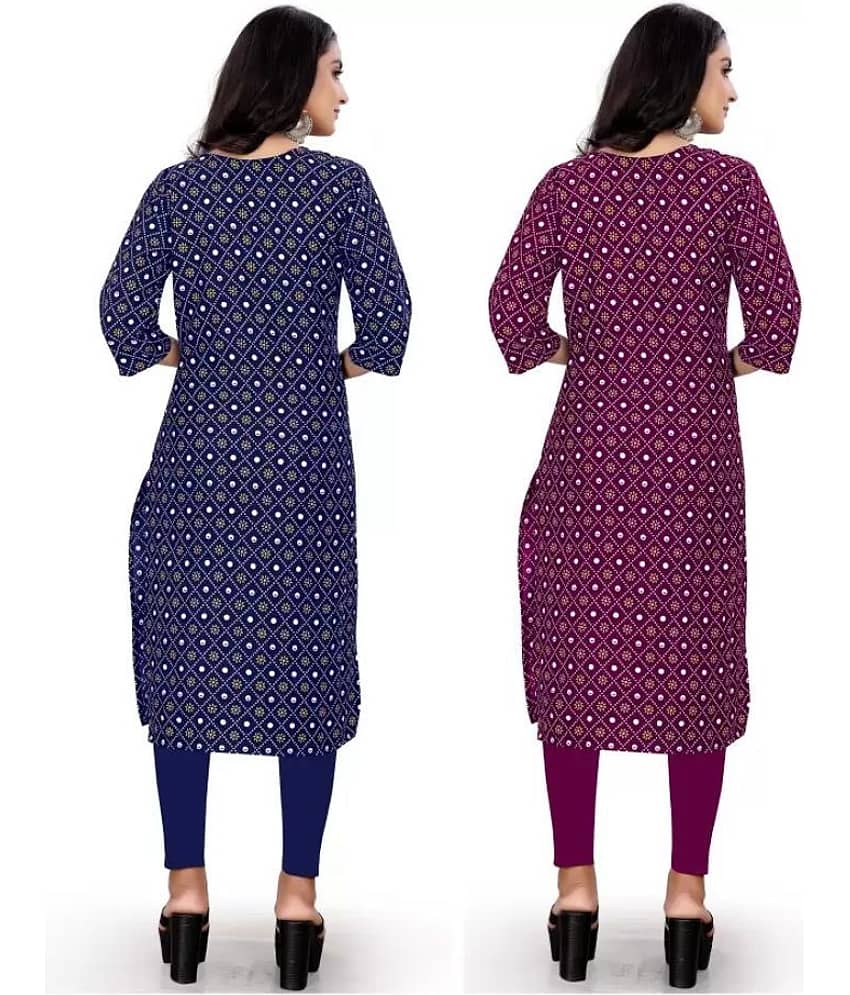 VACHHARAJ GROUP Crepe Printed Straight Women's Kurti - Purple,Blue ( Pack of 2 ) view 2