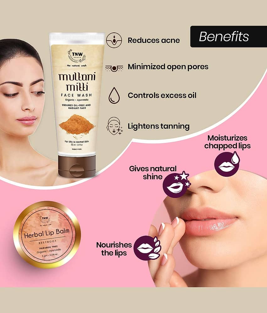 TNW - The Natural Wash Beetroot Lip Balm & Multani Mitti Face Wash Facial Kit mL Pack of 2 view 2