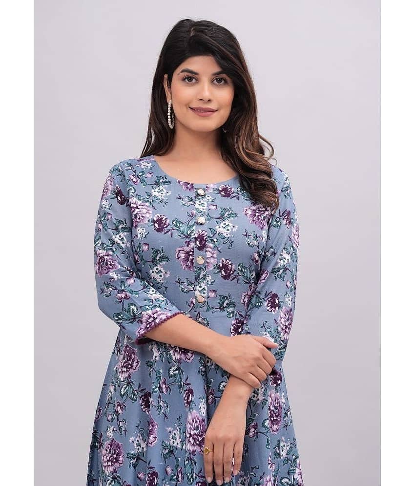 CTMTEX Rayon Printed Anarkali Women's Kurti - Blue ( Pack of 1 ) view 2