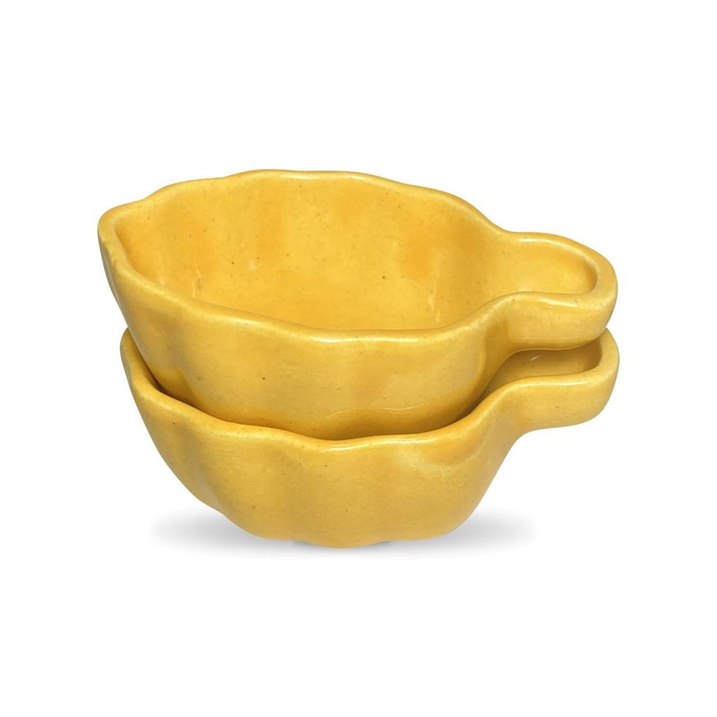 Ceramic Dining Yellow Leaf Shaped Ceramic Dip Bowls Set of 2 view 2