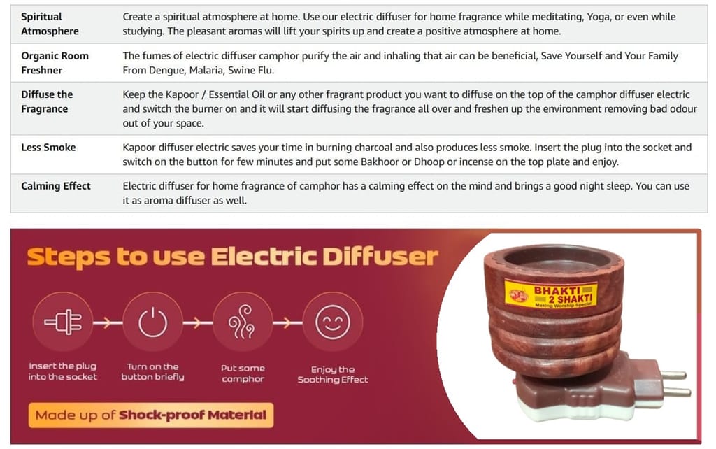 Bhakti2Shakti Camphor Burner | Wood Bhimseni Kapur Dani / Essential Oil Diffuser for Fragrance in Home & Office | Can Use with Bakhoor | Natural Oil (Pack of 1) view 2