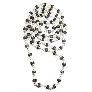 Black Tulsi Wooden Mala Silver Coated Black Tulsi Necklace view 2
