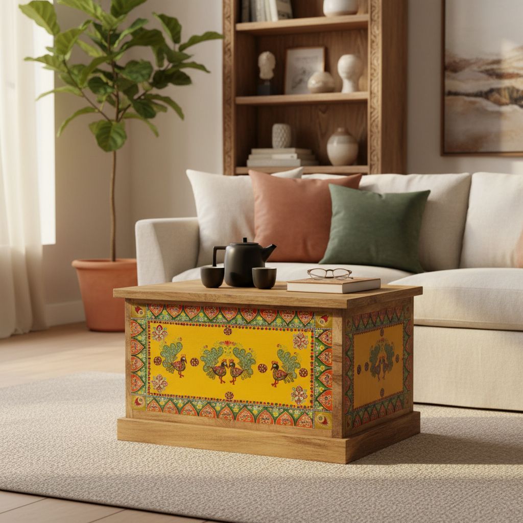 Painted Wooden Storage Box Coffee Chest Box Decor view 2