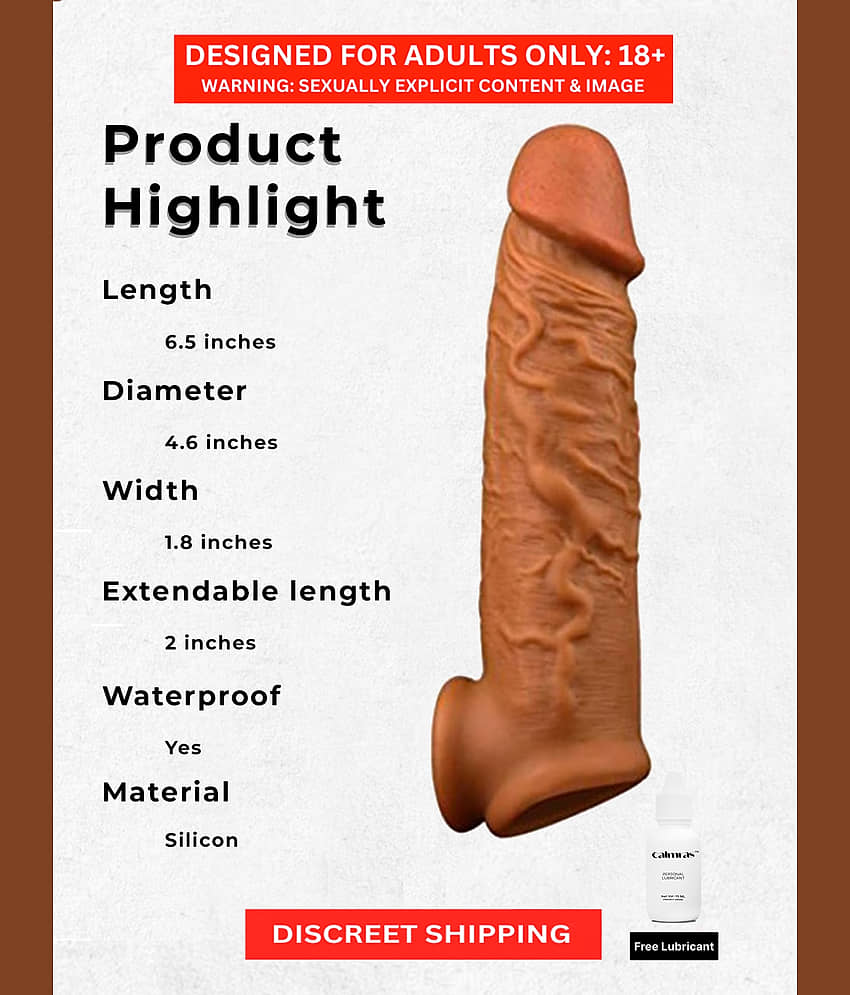 Brown Color Silicon Made Reuseable Penis Cover With Real Like Details And Instant 2 Inch Size Increase Sex Toy For Men By Naughty Nights + Free Kaamraj Lubricant view 2
