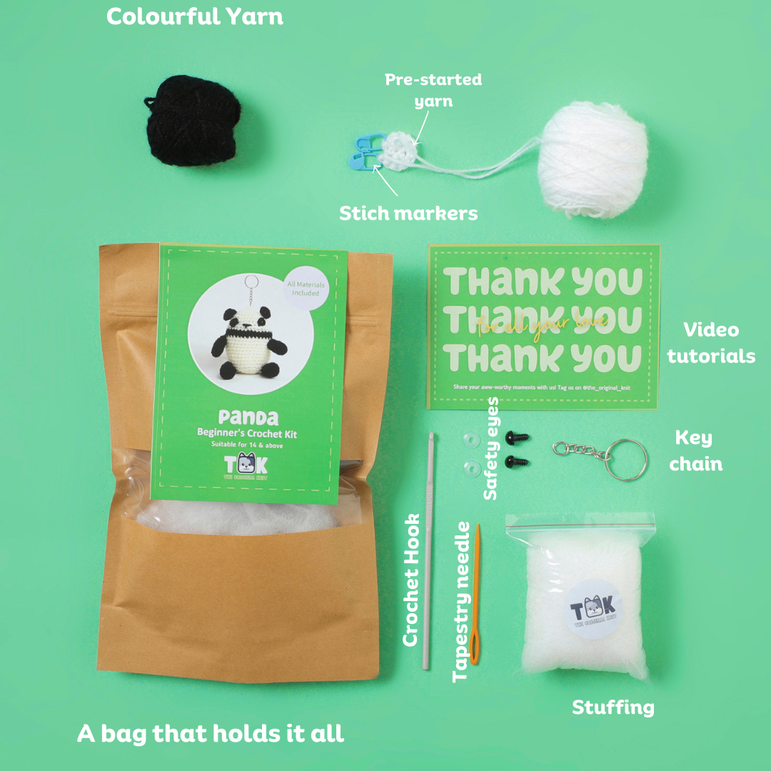 The Original Knit Beginner's Crochet Kit- Panda - White & Black view 2