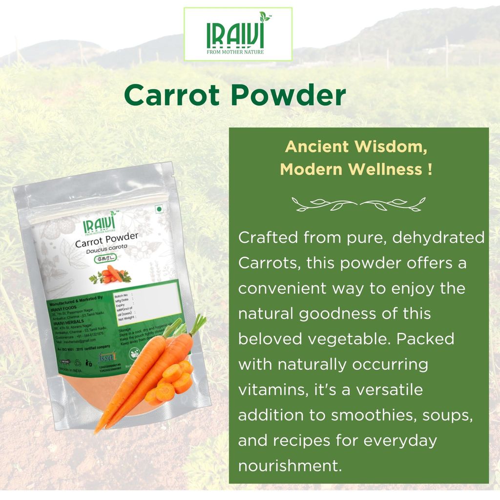 IRAIVI Premium Carrot Powder 200g | Gajar | 100% Pure Natural | Rich Vitamin A, Beta-Carotene & Fiber | Wholesome Vegetable Powder for Smoothies, Juices, Soups & Daily Nutrition| Eye & Skin Care view 2