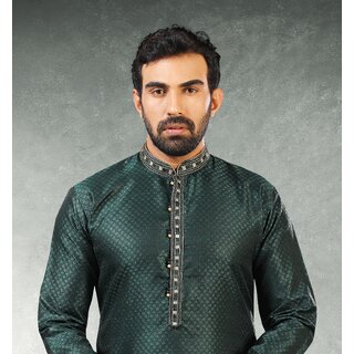 Raivat Ethnic Dark Green Colour Jacquard Silk Brocade Kurta Pajama 1020 view 2