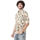 Mufti Off White & Khaki Leaf Print Slim Fit Casual Shirt view 2