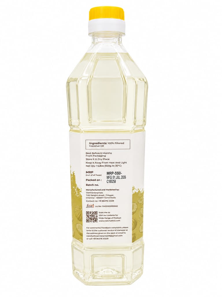 Natchathra Cold Pressed Coconut Oil - 1 Litre / chekku oil view 2