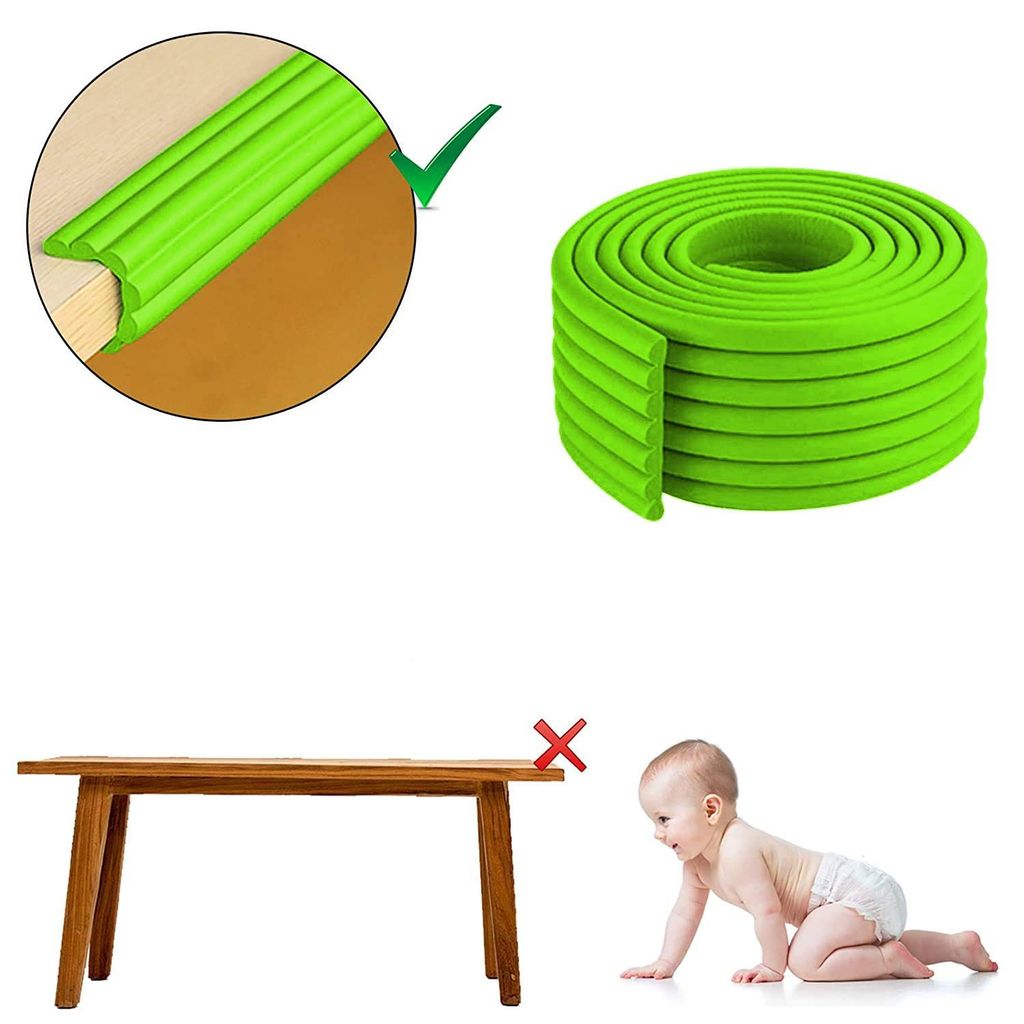 Safe-O-Kid' (Set of 4), Soft Cushioned 6.4 Ft / 2 Mtr Multi Functional Edge Guards with Strong 3M Adhesive, Safety for Sharp Edges for Babies- Grass Green view 2