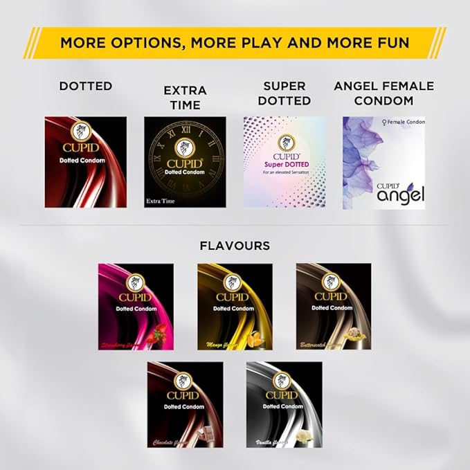 Cupid Dotted & Flavoured Condoms Butterscotch Flavour (Pack of 3) | Lubricated & Multitextured Condoms | For Her Enhanced Pleasure | Pack of 3, 20 Pcs Each view 2