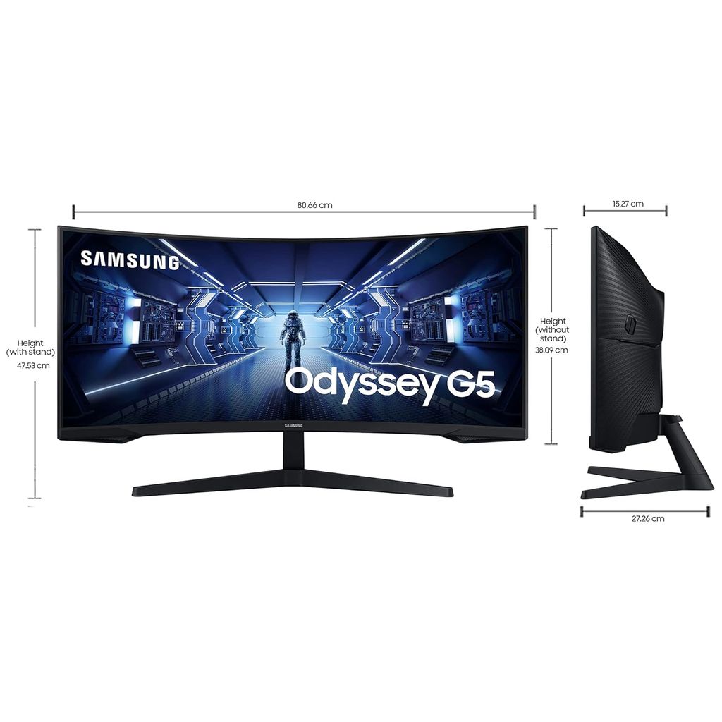 Samsung 34"(86.42cm) Odyssey G5 Curved Gaming Monitor|WQHD 3440 x 1440|1000R|165Hz|1ms|21:9|Wall Mountable|FreeSync Premium|Ports-DP, HDMI, Headphone|DP Cable|Eye-Saver|LC34G55TWWWXXL|Black view 2