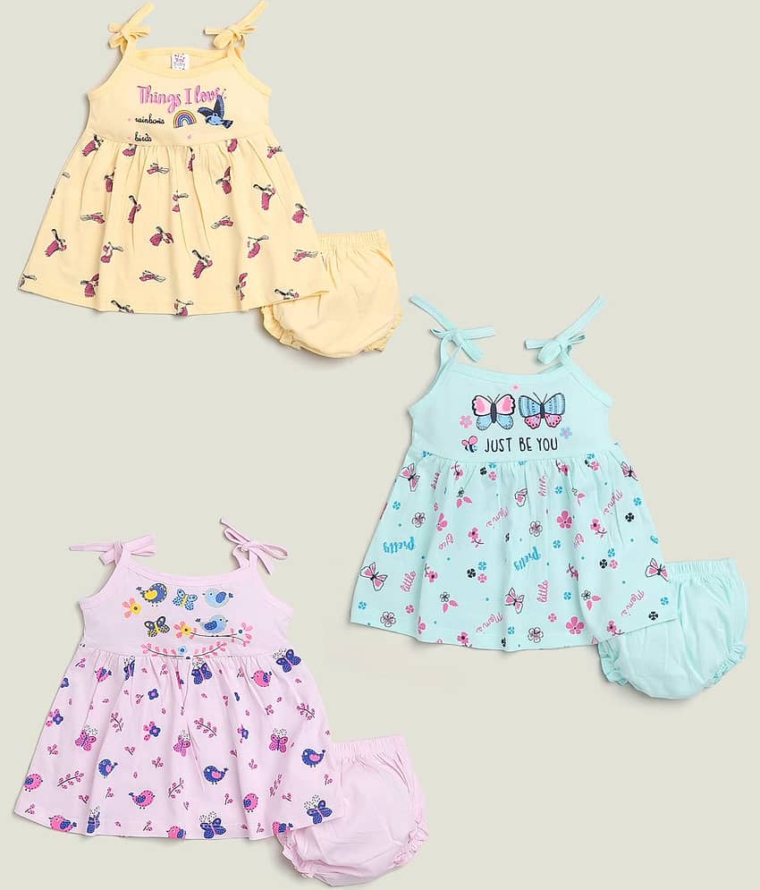 Mars Infiniti Pack of 3 Baby Girls Cotton Frock ( Yellow & Pink )