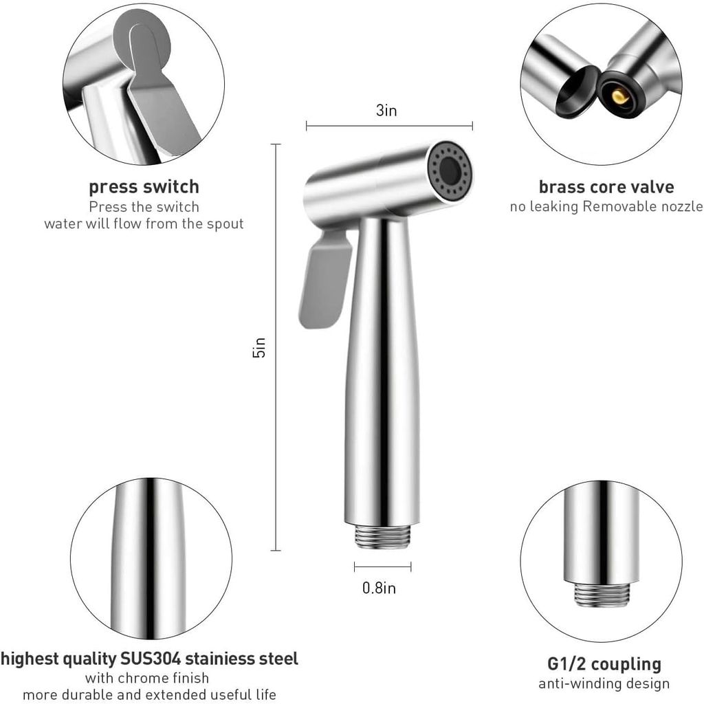 Bidet Spray Shower Handheld Sprayer for Toilet Wash Jet 304 Stainless Steel Head with 1 MTR Hose Pipe and Holder (Silver) view 2