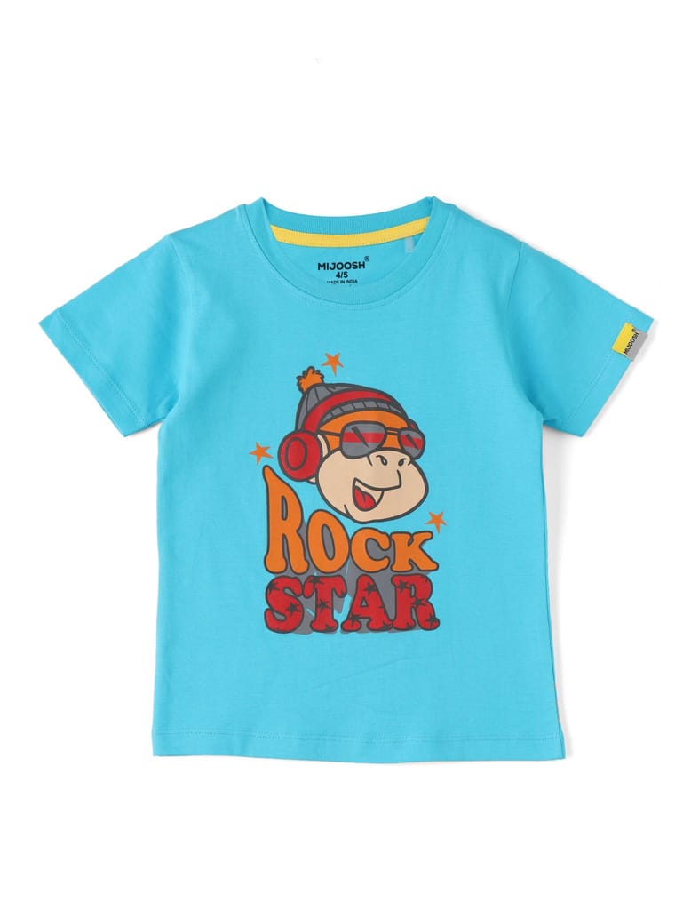 Boys T shirt Cotton Scuba Blue Rock Star view 2
