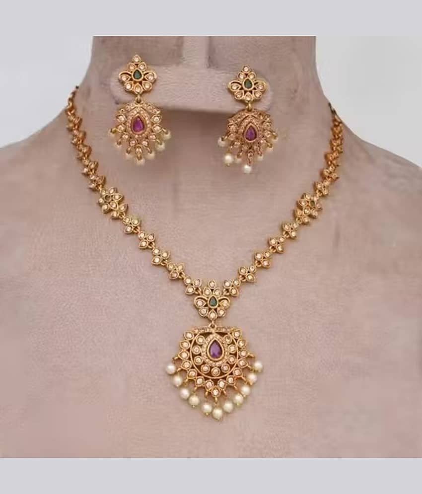 ROFARWORD Gold Brass Necklace Set ( Pack of 1 ) view 2