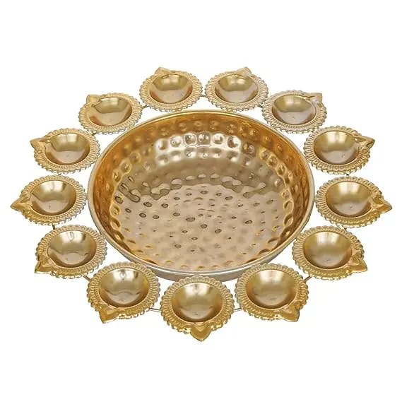 Homestyle India Diya Shape Flower Decorative Urli Bowl for Home Handcrafted Bowl for Floating Flowers and Tea Light Candles Home,Office and Table Decor| Diwali Decoration Items for Home (14 Inches) view 2
