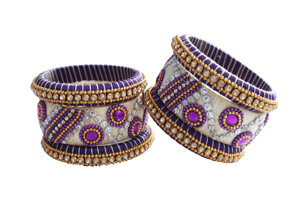 Purple & Gold Thread Bangles with Crystal Embellishments view 2