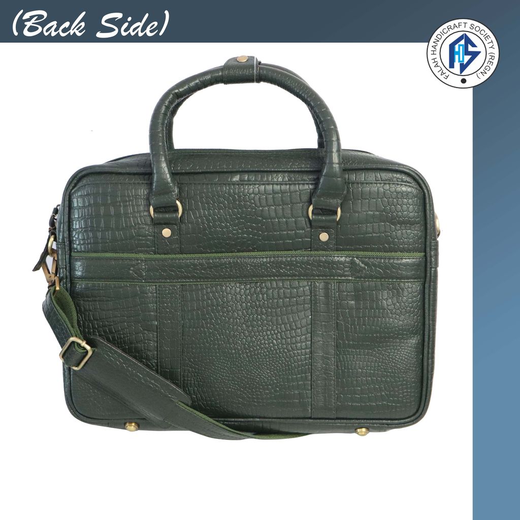 FHS Genuine Leather Laptop/Macbook Bag for Men with Shoulder Strap Green Colour view 2