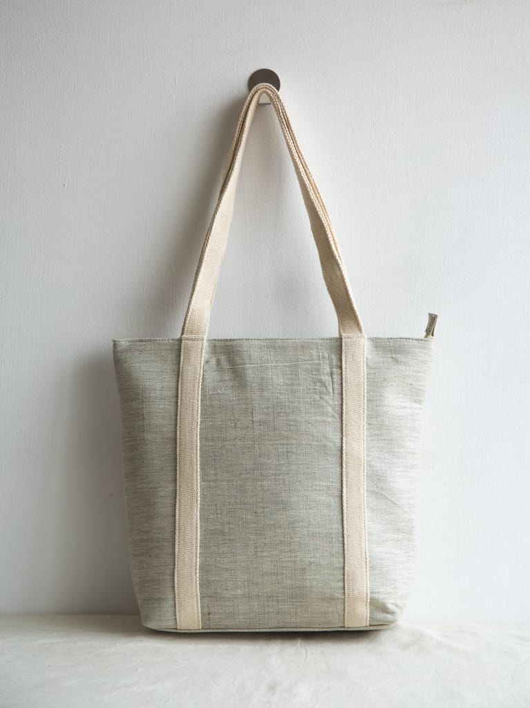 Tote Bag - Nature Alley - Handwoven Fabric - Grey & Pink