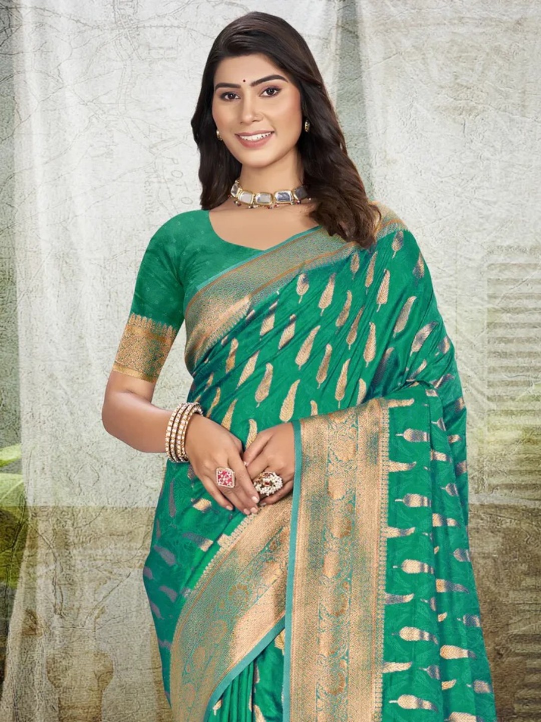 Rama Green Silk Saree view 2