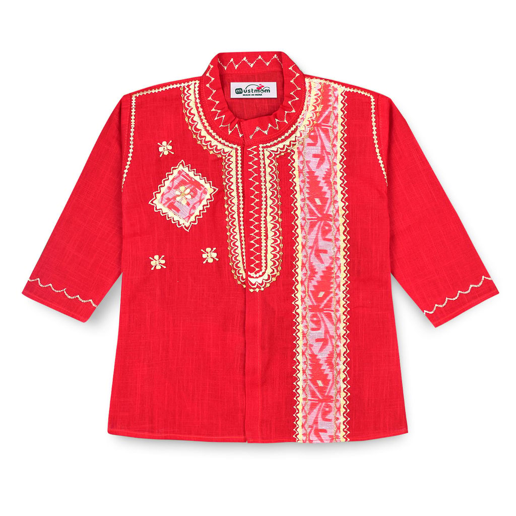 Mustmom Traditional Embroidered Ethnic Dhoti Kurta Set for Baby Boy Annaprasana Choroonu Bhaatkhulai Rice Ceremony Weding Haldi Ceremony view 2