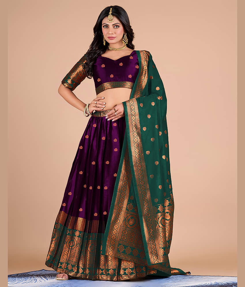 Indesa Beige Banarasi Silk A-line Unstitched Lehenga Single