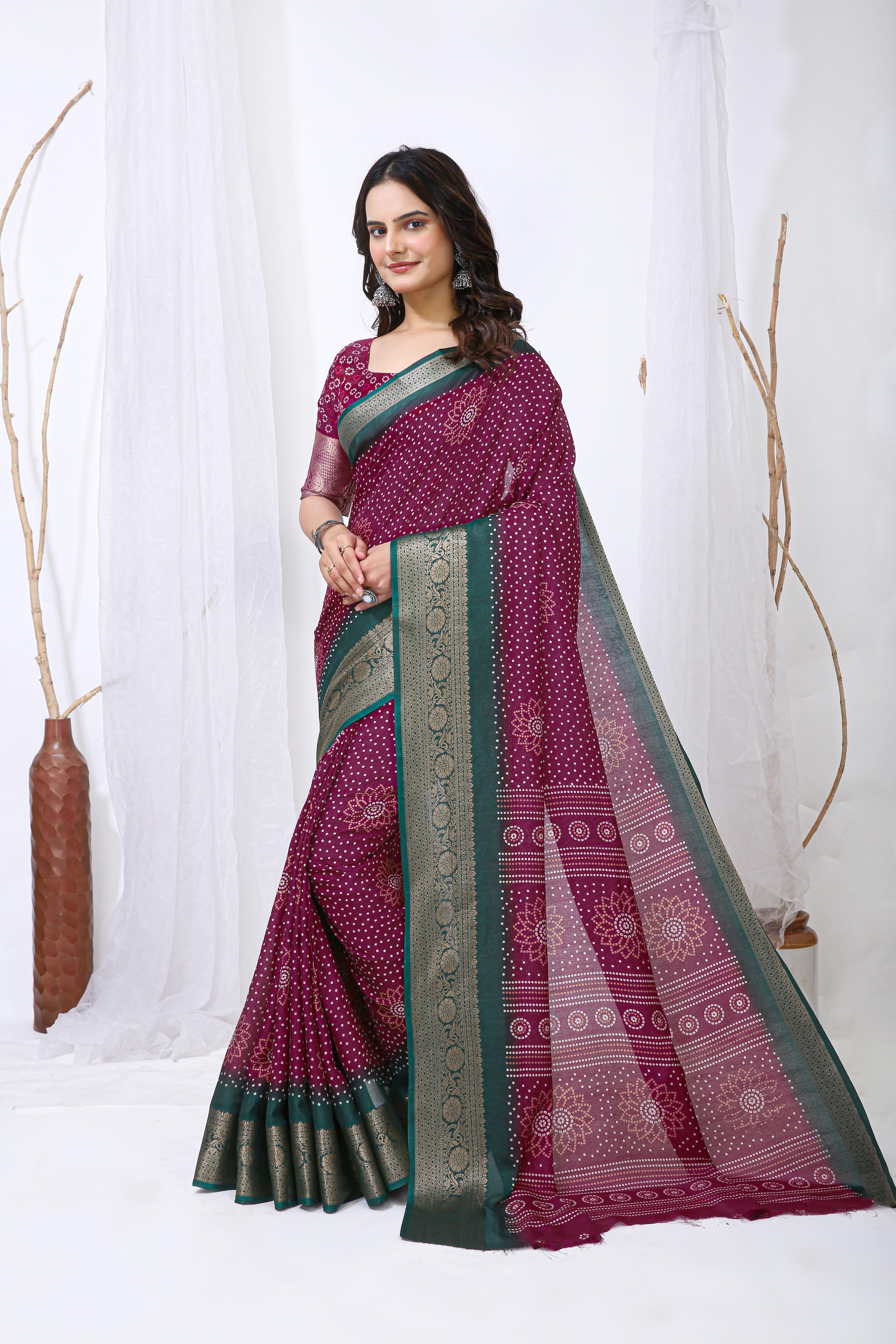 Bandhani Print Dola Silk Saree with Zari Border view 2