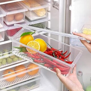 Fridge Storage Boxes Pack Of 3 With Removable Drain Plate And Airtight Lid Stackable Plastic Fridge Storage Containers view 2