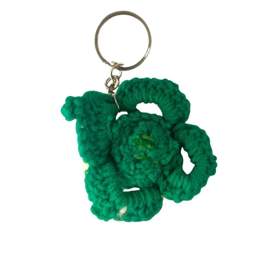 Handmade Crochet Green Flower Keychain view 2