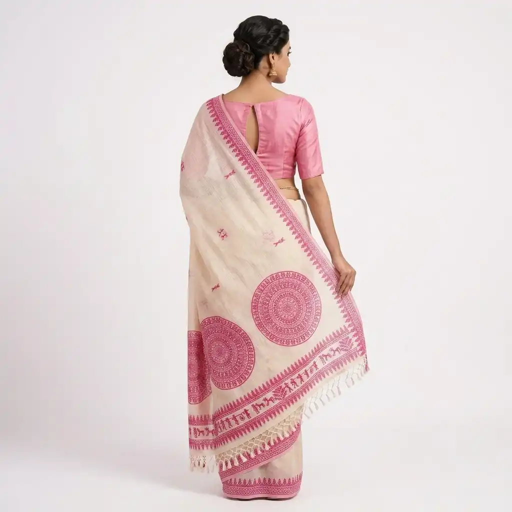 Tussar Cotton Sambalpuri Saree with Mandala Motifs view 2