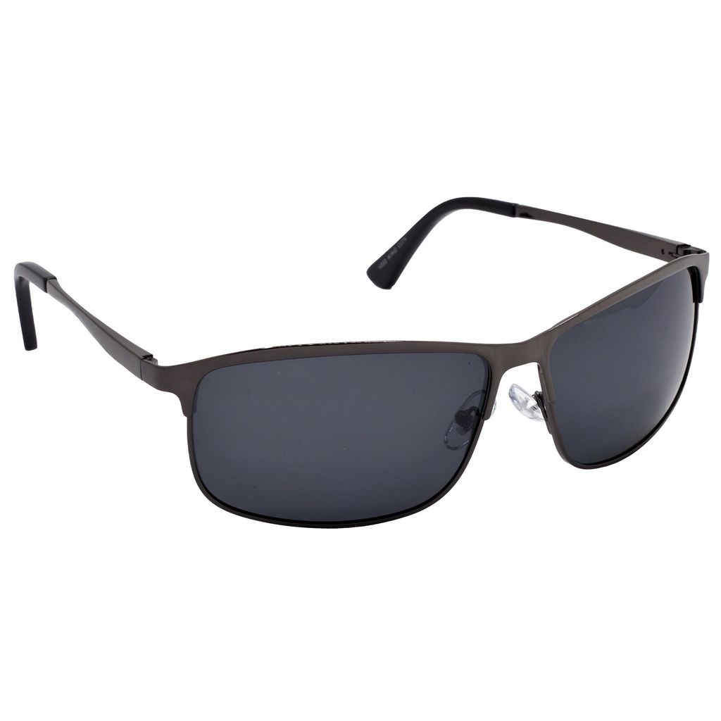 Stylish Wrap-around Full-Frame Metal Polarized Sunglasses for Men and Women | Black Lens and Grey Frame | HRS-KC1002-GRY-BK-P view 2