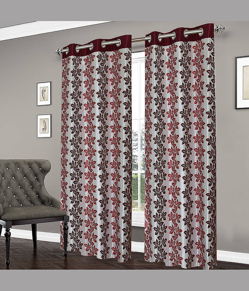 Home Candy Set of 2 Door Semi-Transparent Eyelet Polyester Maroon Curtains ( 213 x 120 cm ) view 2