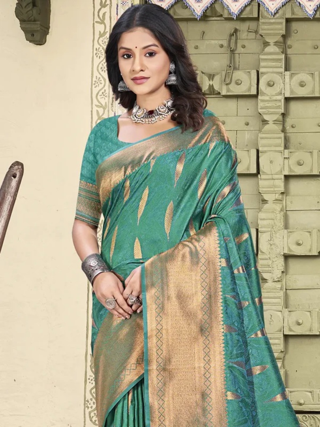 Sea Green Silk Saree view 2