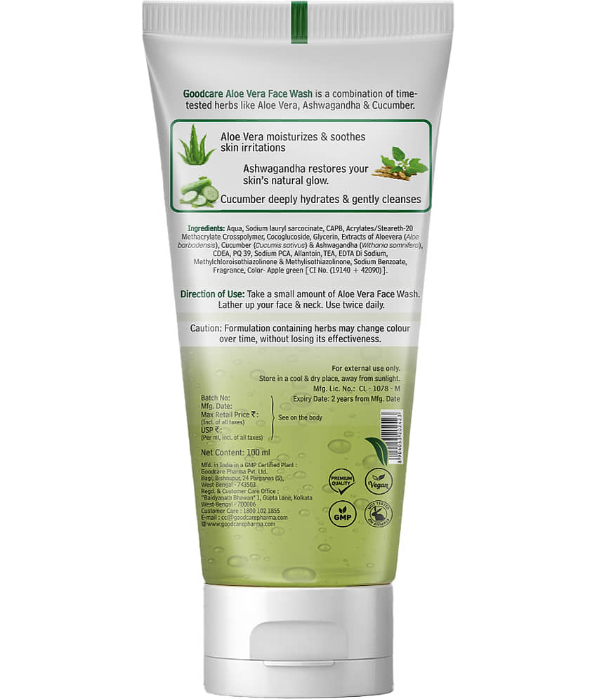 Goodcare Aloe Vera Face Wash, With Cucumber, Soap-Free, Sulphate-Free, Paraben-Free, Fights Acne, Hydrates and Cleanses Skin 100ml view 2