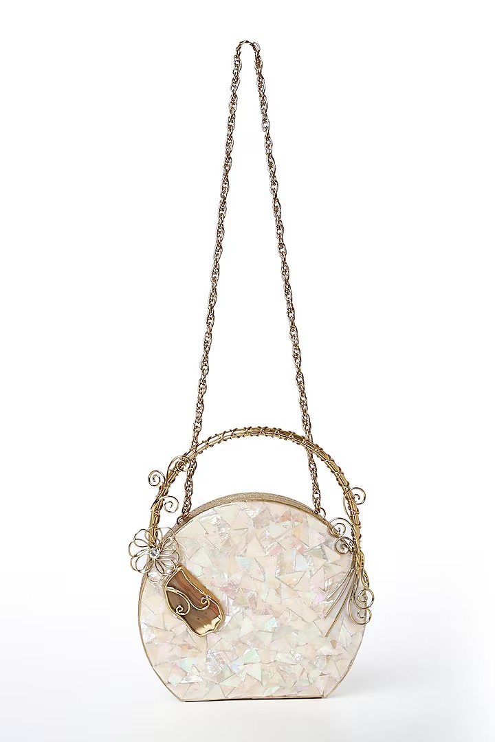 Golden Brass Metal Mother Of Pearl Clutch view 2