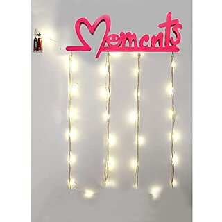 Khush Its Amazing Home Decor Wood Pink Moments With LED Light Hanging Photo Display, DIY Picture Photo Frame Collage Set Includes Multi colour Clips view 2