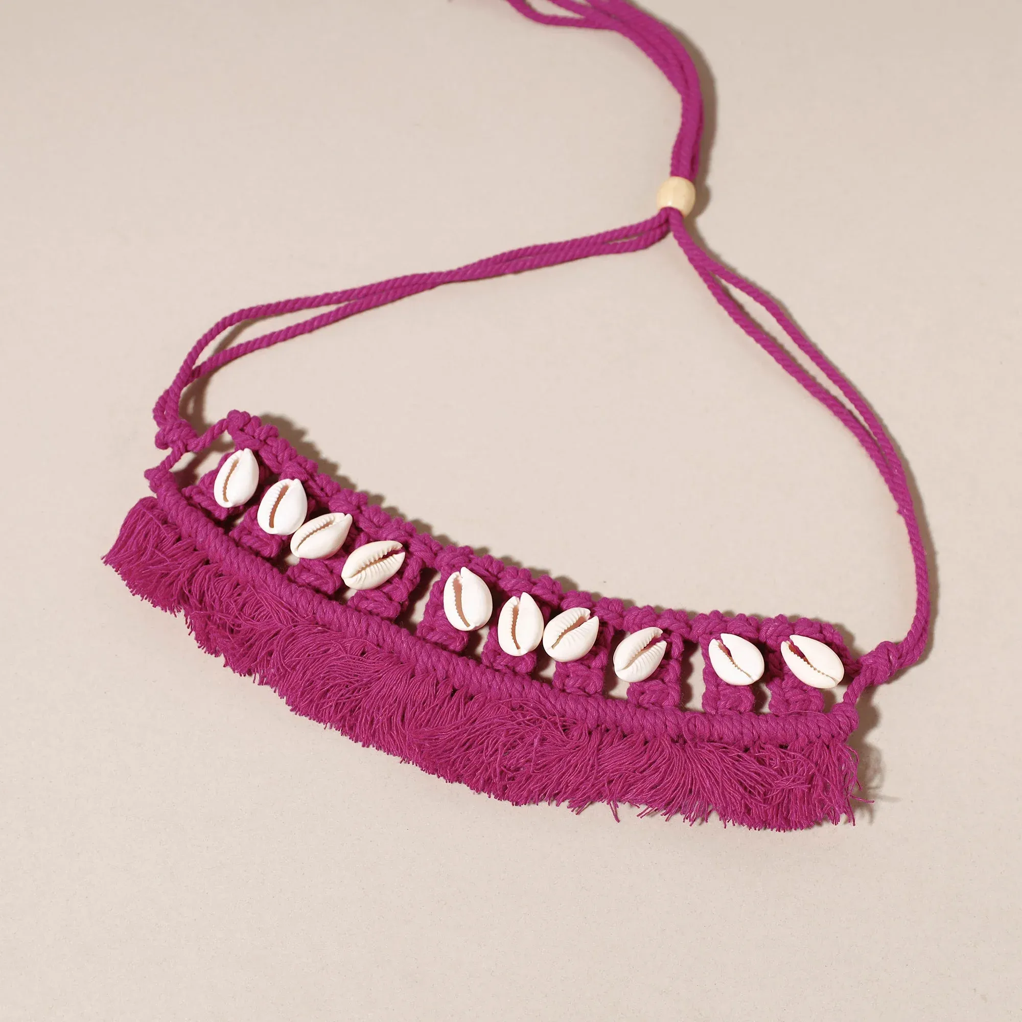 Pink Thread & Seashell Handmade Macrame Choker view 2