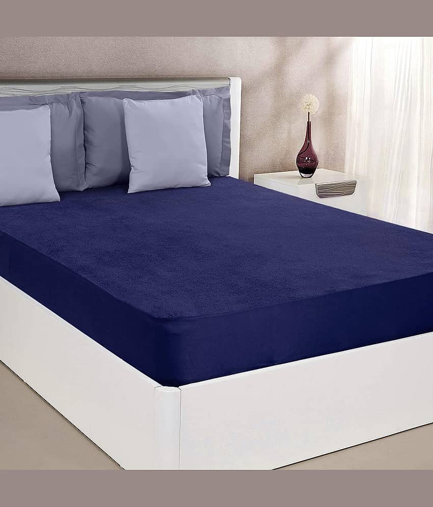 GURU SALES - Poly Cotton Water Proof Double King Size Mattress Protector - 198 cm (78") x 183 cm (72") - Blue view 2